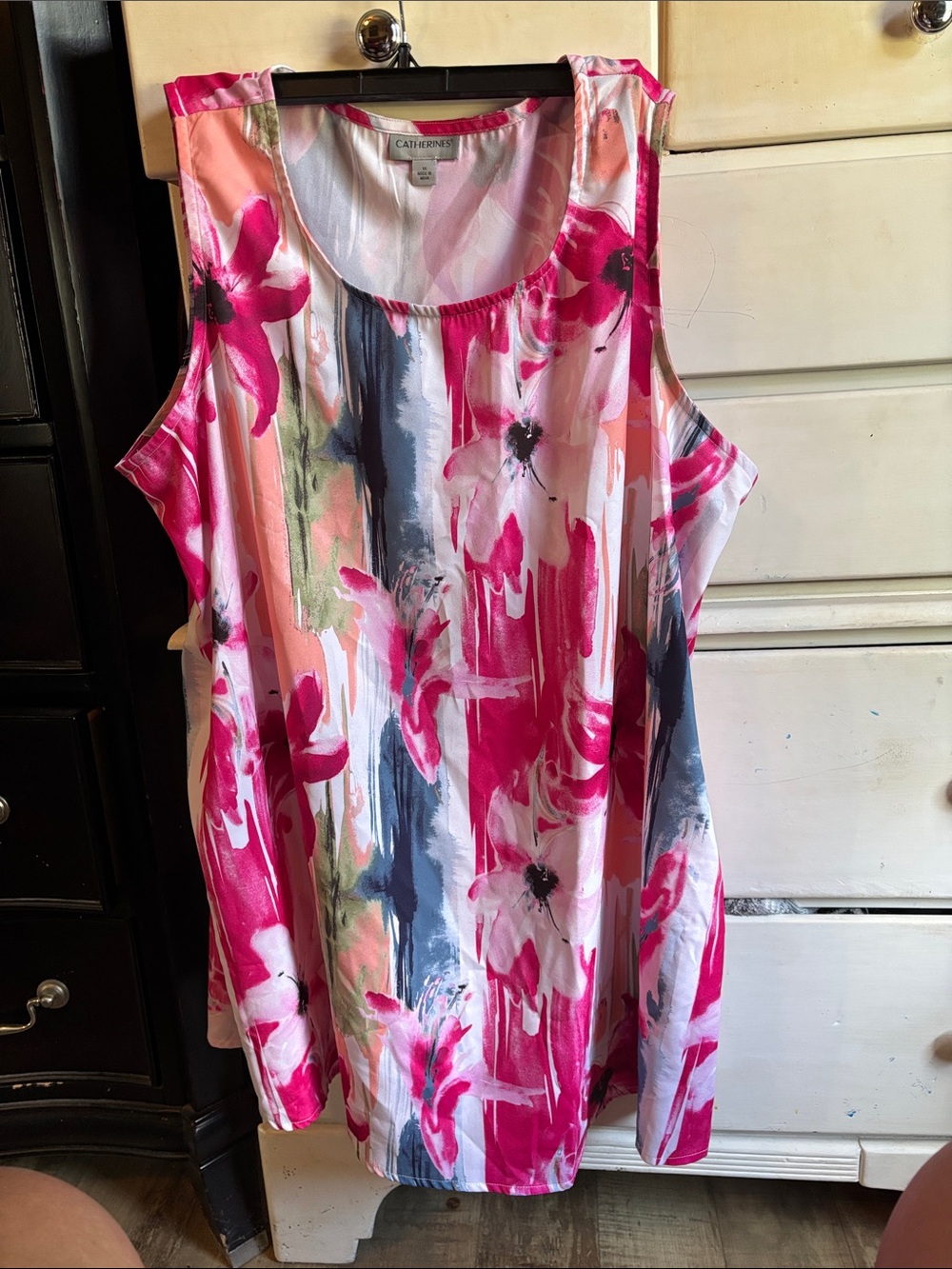 Catherines Pink Multi-Color Floral Scoop Neck Tank